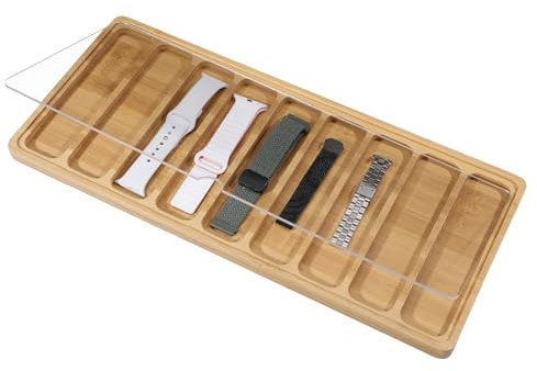 GLOBLELAND Uhrenarmband Organizer Aus Holz mit 9 Fächer und Acryl Deckel Tablett Watch Band Display Organizer Armband Sammlung Organizer Für Männer Frauen Geschenk 42x19x1.8cm