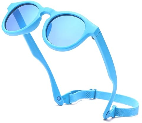 iNszkoos Flexible Polarized Baby Sunglass with Strap Adjustable, Infant Outdoor Sunshade UV 400 Protection Soft Silicone Frame Baby Sunglasses for 0-36 Months Toddler Newborn Boys Girls