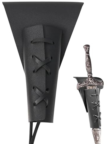 Simaixing Dagger Holder Sword Belt with Lacing, Medieval-Style Sword Frog, Adjustable Leather Sword Holster for Costume Cosplay, Belt Sheath Accessory and Renaissance Accessories