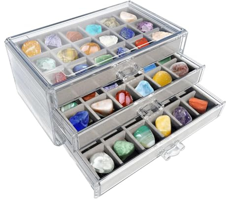 Generisch Rock Collection Vitrine,Kristallvitrine,Kristallregal Mit 54 Fächern - 3-lagige Visuelle Acryl-Vitrine Steine, Muscheln, Miniaturen, Abschluss-Souvenirs Und Schmuckstücke
