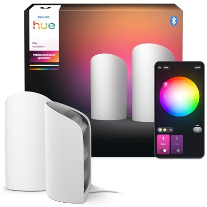 Philips Hue Play Smart Wall Washer Weiß, Weißes & farbiges Licht mit ColorCast-Technologie, Bluetooth-kompatibel, Sprachsteuerung mit Alexa, Apple Home & Google Assistant, 2er Pack