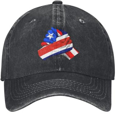 soldwellsd Vintage-Baseballkappe für Männer und Frauen, gewaschene Denim-Baumwolle, Dad-Hut, Casquette-Hut, schwarz, verstellbar, Unisex-Geschenke, Costa Rica Costa Rica Flagge Freundschaft
