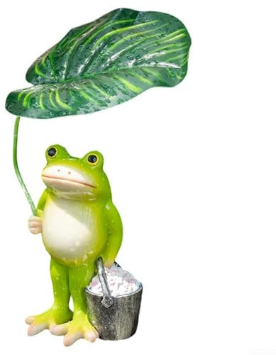 Bezaubernde Gartenfigur Frosch aus Kunstharz, handbemalt, mit Regenschirm