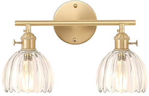 DLGLOLIN Aplique de Pared de Vidrio de Doble Cabeza Interior Lámpara de Pared con Interruptor de Encendido Iluminación de Pared para Baño Salón Dormitorio Cocina