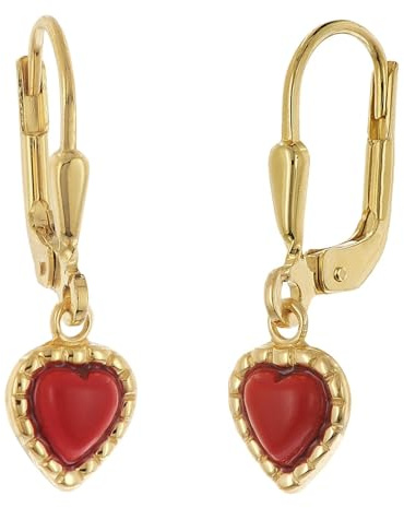 trendor Kinder-Ohrringe Gold 333/8K Ohrhänger Mit Roten Herzen 28590 | eleganter Ohrschmuck für Mädchen, wunderschöne Geschenkidee,