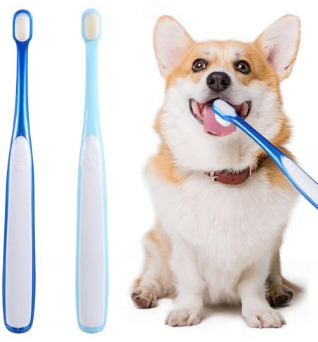 Xyembu 2Pcs Small Dog Toothbrush Ultra Soft Dog Toothbrush Kit for Kitten & Tiny Pet, Doggy Toothbrushes Deep Dental Clean, 2 PCS, Blue