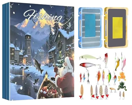 Fishing Adventskalender 2025 24 Tage Angelköder Set Weihnachts Countdown Kalender Für Männer, Angel Weihnachtskalender Für Junge, Ehemänner, Väter, Angler 26x22x6cm