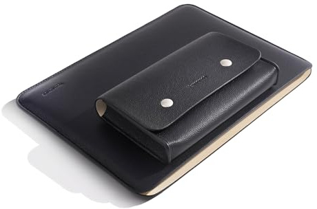 Yesmornsis PU Leather Padded Laptop Sleeve Bag 14Inch Compatible with New MacBook Pro 14 with Charger Pouch