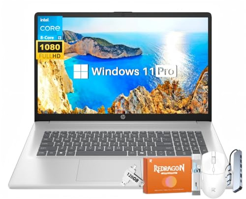 HP 17 Laptop Computer 2025 for Business Students, 17.3 FHD Display, Intel 8-Core Processor, 16 GB RAM, 512 GB SSD, Windows 11 Pro, Copilot AI, Up to 9.5 Hours Battery, Wi-Fi 6, BT 5.4, w/Accessories