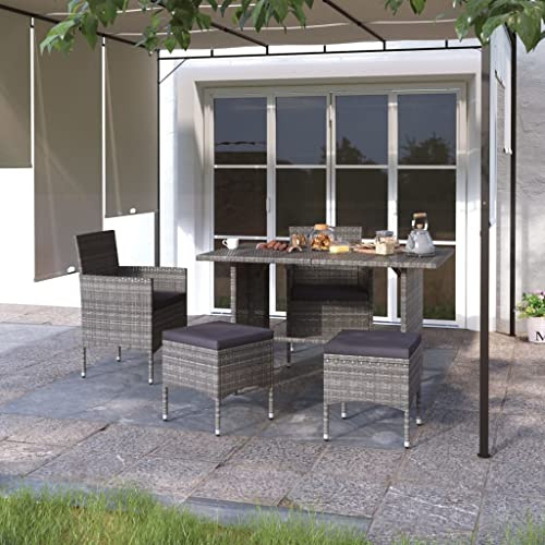 Frdhee Gartenstühle Terrassenstühle,4-TLG. Gartenstuhl und Hocker Set Poly Rattan Grau für Poolbereich, Garten, Hinterhof, Rasenfläche