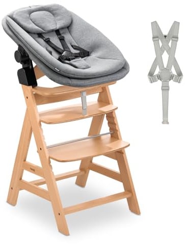 hauck Hochstuhl mit Neugeborenenaufsatz, Alpha Newborn Set PRO Nature Grey | Mitwachsender Baby Hochstuhl ab Geburt bis 90 kg mit Ergonomischen Newborn Aufsatz, Schrittgurt, 5-Punkt-Gurt, Schutzbügel