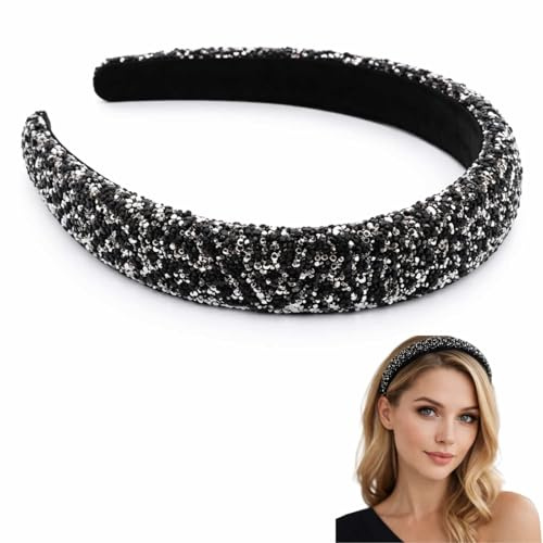 Yowfond Serre-tête large à paillettes avec strass - Pour mariage, fête et fête - Cadeau d'anniversaire idéal.
