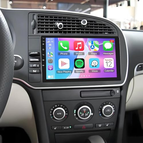 Car Stereo Radio for Saab 9-3 93 2007-2011 4GB+64G Double Din Carplay WiFi | Double Din Android Wireless Carplay Android Auto Support Bluetooth/GPS/WiFi/Backup Camera/SWC/FM/Mirror Link/IPS Touch Screen