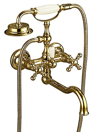 GTHTUHFD Robinet De Baignoire Doré avec Douchette, Robinet De Baignoire À Long Bec Pivotant, Robinet Mural pour Salle De Bain