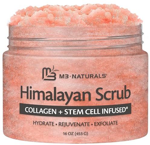 Himalayan Salt Scrub Face Foot & Body Exfoliator Infused with Collagen and Stem Cell Natural Exfoliating Salt Body Scrub for Toning Cellulite Skin Care by M3 Naturals
