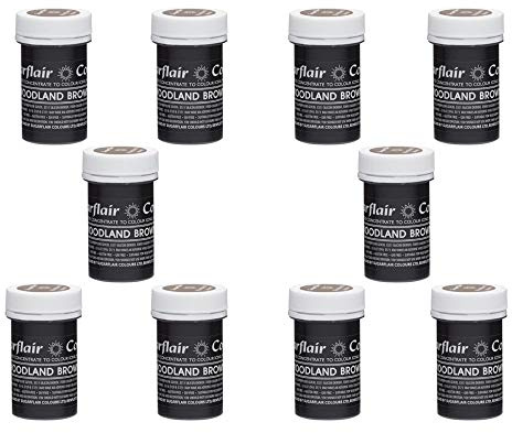 Sugarflair Woodland Brown Pastel Food Colouring Paste, Highly Concentrated for Use with Sugar Pastes, Buttercream, Royal Icing or Cake Mix, Subtle Colour Dye - 25g (Pack of 10)