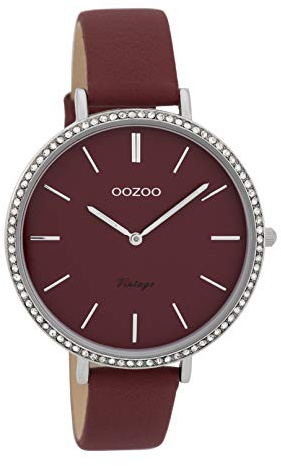 Oozoo Vintage Strass Damenuhr Lederband 40 MM Weinrot/Weinrot C9802