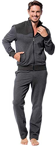 Morgenstern Hausanzug Herren Set Trainingsanzug Freizeitanzug Baumwolle 2-teilig langarm Jacke lange Hose Grau Größe L 50-52