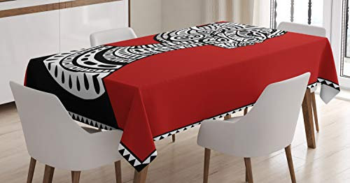 ABAKUHAUS afrikanische Frau Tischdecke, Ethno, Schmutzabweisent mit Modernster Druck Technologie Waschbar Klare Farben, 140 x 200 cm, Weiß Schwarz Rubin