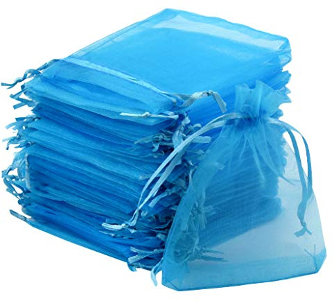 Tojwi Organzabeutel, 9 x 11 cm, Satin, mit Kordelzug, für Hochzeit, Party, Geschenkbeutel, Schmuck, Uhrentaschen, Aquamarin, 50 Stück