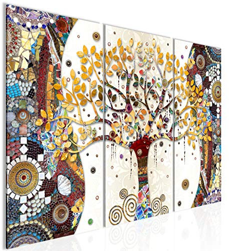 Runa Art Gustav Klimt Arbre De Vie Peinture Tableau Salon XXL Coloré Abstrait Arbre 3 parties Decoration Murale 004632a