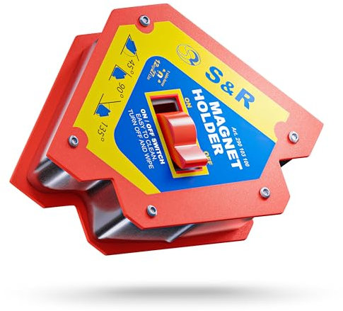 S&R Magnete per Saldatura a Squadra con Interruttore ON OFF – Posizionatore magnetico 12 x 12 x 3 cm. Rosso e Giallo.