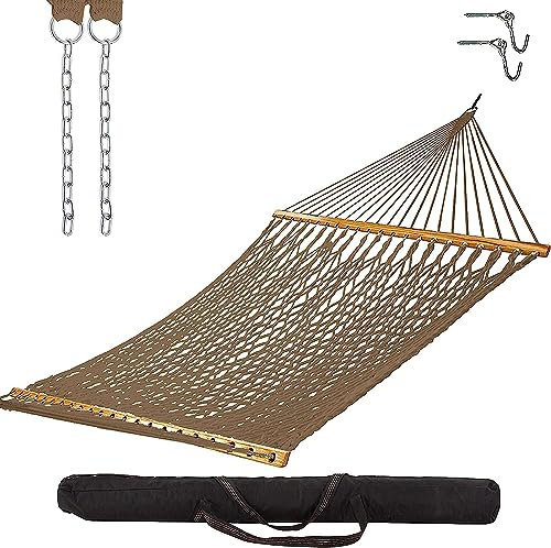 Castaway Living Hängematte aus Polyester, traditionell, handgewebt, mit Verlängerungsketten, Baumhaken und Aufbewahrungstasche, für 2 Personen mit einer Tragkraft von 204 kg, 4 m