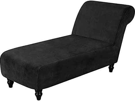 Topchances Samt-Chaiselongue-Bezug, Stretch, luxuriös, armlos, Chaiselongue, Schonbezug für Haustiermöbel, Liegestuhl, Sofa, Schonbezüge für Wohnzimmer, Schlafzimmer, Lounge (schwarz)