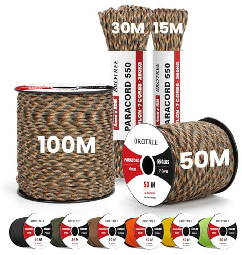 Brotree Paracord 550 4mm 15M 100% Nylon Seil Schnur Typ III mit 7 Stränge für Survival, Outdoor, Armbänder, Hundeleine - Bruchlast 250kg (Versteckt Tarnung)