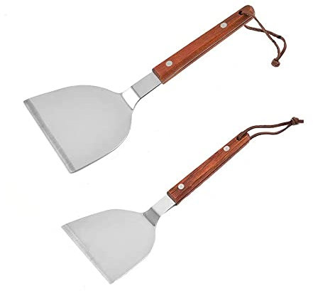 LATRAT 2 Pieces BBQ Spatula Grill Spatula Stainless Steel Roasting Turner Teppanyaki Spatula BBQ Spatula for Teppanyaki Grills, Burgers, Steak (2 Sizes)