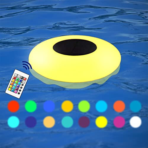 Beckenlicht Bunte LED Pool Licht mit Fernbedienung Dimmbar Wasser Float-Lampe Solarladung Außenbereich Wasserdichte Rasenleuchte Teichlampe Rasenlampe Wasserdichte Pool Beleuchtung Teichleuchtung,25cm