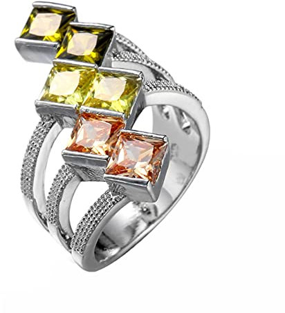 Whoiy Damen Silberring mit Stein Einzigartiges Quadratisches Buntes CZ Geschenke für Frauen Größe 62 (19.7)