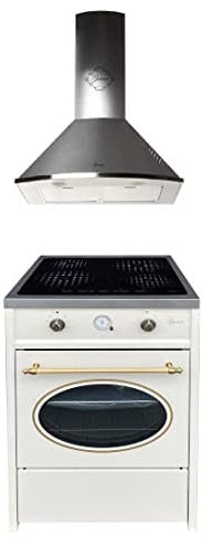 GURARI Herdset GCH E 612 Cr r + GCH C 46 IS 6, Retro Induktions Standherd 60 cm, Range Coocker, 60 L, Creme + Dunstabzugshaube 60 cm, Wandhaube, Edelstahl/Inox, Ablufthaube/Umlufthaube, 1000m3/h