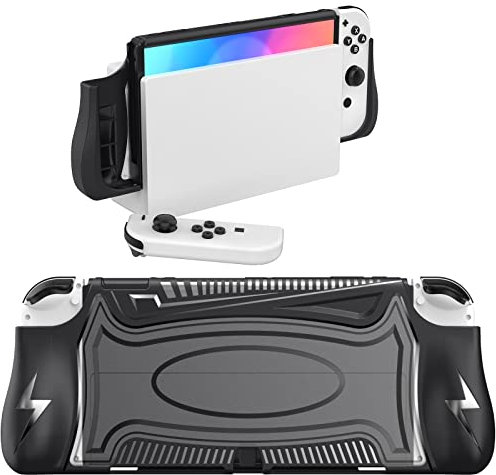 HEIYING Switch OLED Hülle für Nintendo Switch OLED, Schwarze Dockable Case Kompatibel mit Ergonomisches TPU Grip Case für Joy-Con Controller