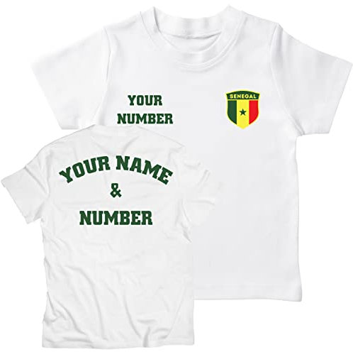lepni.me Maillot de Football pour Enfants du Sénégal avec Votre Nom et Numéro | Insigne de Drapeau Sénégalaise Personnalisé | Coupe du Monde 2022 (5-6 Ans Blanc Multicolore)
