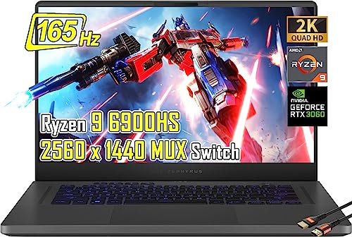 ASUS - ROG Zephyrus 15.6 WQHD 165Hz Gaming Laptop-AMD Ryzen 9 6900HS- NVIDIA GeForce RTX 3060-DDR5 Memory, PCIe 4.0 SSD – with HDMI Cable (16GB RAM | 512GB PCIe SSD)