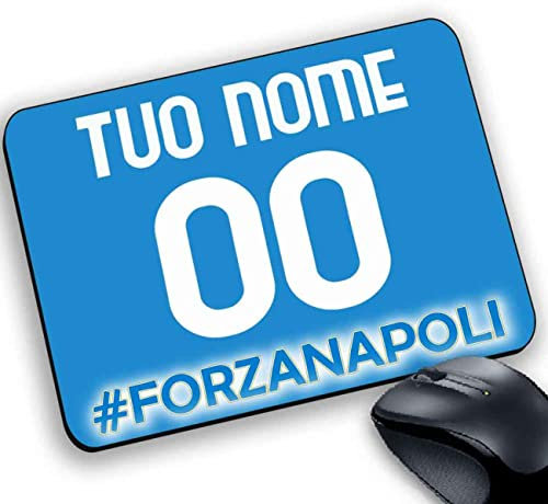Tappetino Mouse Pad Gadget Compatibile per tifoso Azzurro del Napoli Calcio personalizzabile Tuo nome e Numero #forzanapoli Stile maglia strisce sfondo azzurro regalo natale compleanno festa papà