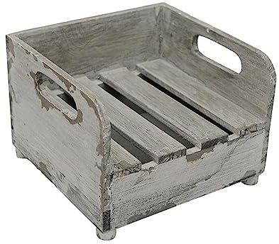 MACOSA SA82408 Serviettenständer Rustikal Holz 18 cm Antikgrau patiniert Serviettenhalter Serviettenkorb Servietten Aufbewahrung Tischdeko Halter