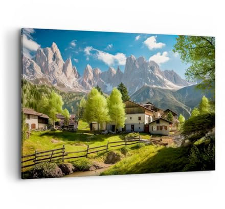Wandbilder Dekoration Wohnzimmer Berge Landschaft Alpen Bilder auf Leinwand 120x80cm Leinwandbild Schlafzimmer Küche Deko Wand Kunstdruck Art Groß XXL Wanddeko Bild Wall Decor Canvas AA120x80-5814