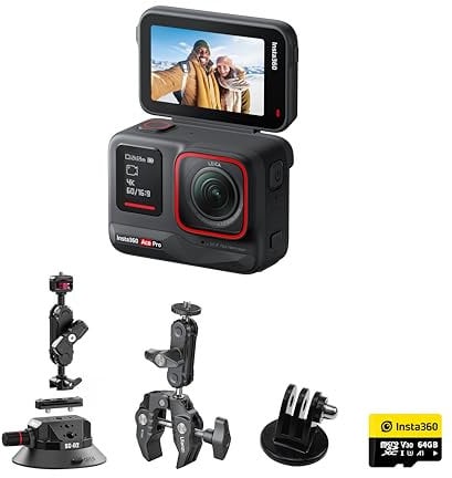 Insta360 Ace Pro 8K Action Camera MOUNTING Kit inc 64GB + Strong Suction Cup Mount + Super Clamp + Universal Camera Tripod Mount