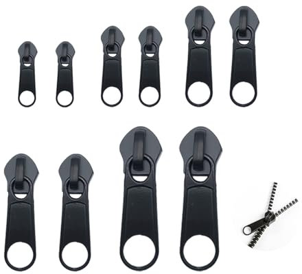 10 Pcs Zipper Pull Replacement, Metal Fix Zip Puller, Universal Durable Zipper Slider for Sewing Coats Jacket/Jeans/Luggage/Backpacks, Detachable Extension & Fixing Pulls Rescue for Repair DIY Crafts