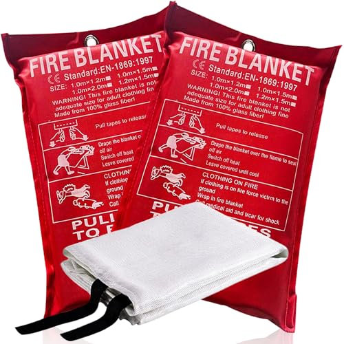 Löschdecke Küche,Feuerlöschdecke für Fettbrand sofort einsetzbare XL Feuerlöschdecke DIN EN 1869:2019 geprüft,Löschdecke Küche für Fettbrände Auto Schule Kamin Büro Schweißen Lager (2 Stück)