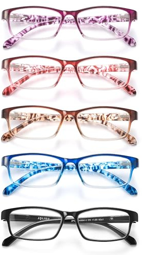 JOLISU Lunettes Lecture Femme, 5 Pack Anti-Lumière Bleue, Montures Légères à Charnière Ressort