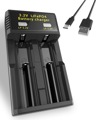 Henreepow 3.2v LifePo4 Rechargeable Battery Charger, Designed for 3.2v Batteries(3.2v 18500/3.2v 14430/3.2v AA), Automatic Power Off When Full, LED Light Display, Overcharge Protection. (2 Slot)