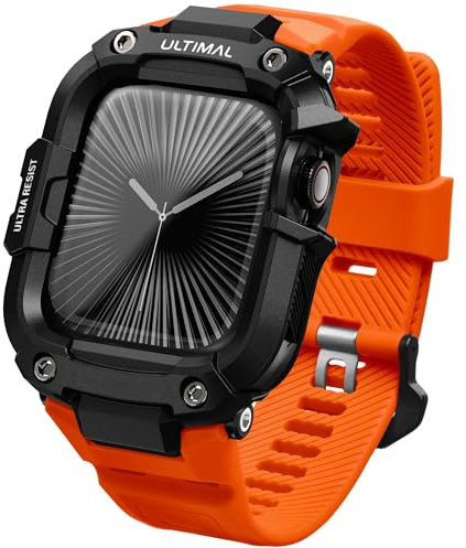 ULTIMAL Case with Band Compatible with Apple Watch Straps Series 11/10 46mm, Rugged Military Grade Protective Bumper Cover for iWatch Strap Men (46mm, Orange)