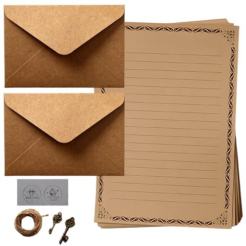 Vintage Briefpapier Aged Briefumschläge Set, Qixuer Briefpapier mit Umschlag Set DIY Vintage Briefumschläge für Briefe Liebesbrief Handgefertigte Geschenke