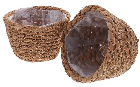 BESPORTBLE 2 Piezas Maceta De Jardinera Tejida Tapa Cesta De Plantas Tejida Florero Cesta Florero De Mimbre Soportes para Plantas Cesta De Cuerda Doble Artificial En Niveles Totora Seca