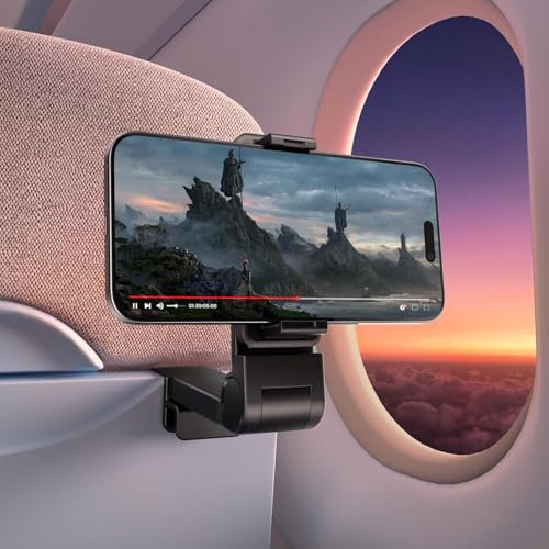 Lubgitsr Airplane Phone Holder - Klearlook 4 in 1 Adjustable Phone Stand for Travel, 360 Rotation Handsfree Viewing Flight Phone Holder, for Airplane Trays Desk Bed Cabinet-Black