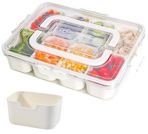 Zykphao Divided Serving Tray with Lid & Handle – 8 Compartment Snack Box, Reusable Portable Snackle Box for Veggies, Candy, Fruits, Nuts – Party, Picnic & Travel