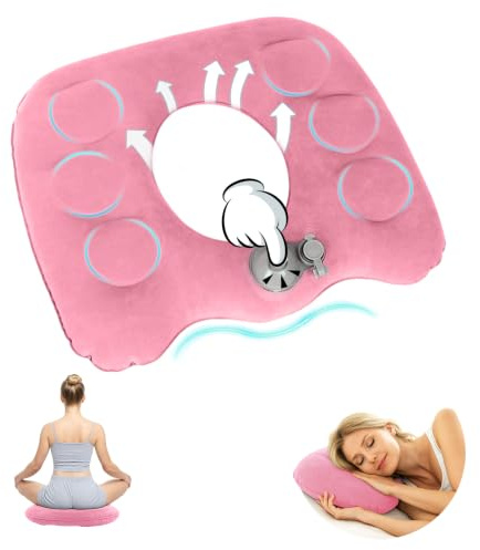 Zyluniy Hämorrhoiden Sitzkissen Aufblasbar, Orthopädisch, Pink | Donut-Form, entlastet Steißbein und Rücken, lindert Ischias-Schmerzen, für Bürostuhl, Auto und Rollstuhl, tragbar und bequem